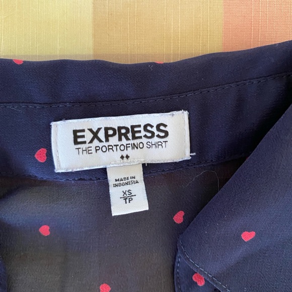 express portofino sleeveless blouse navy blue with pink hearts xs sheer - Picture 6 of 7